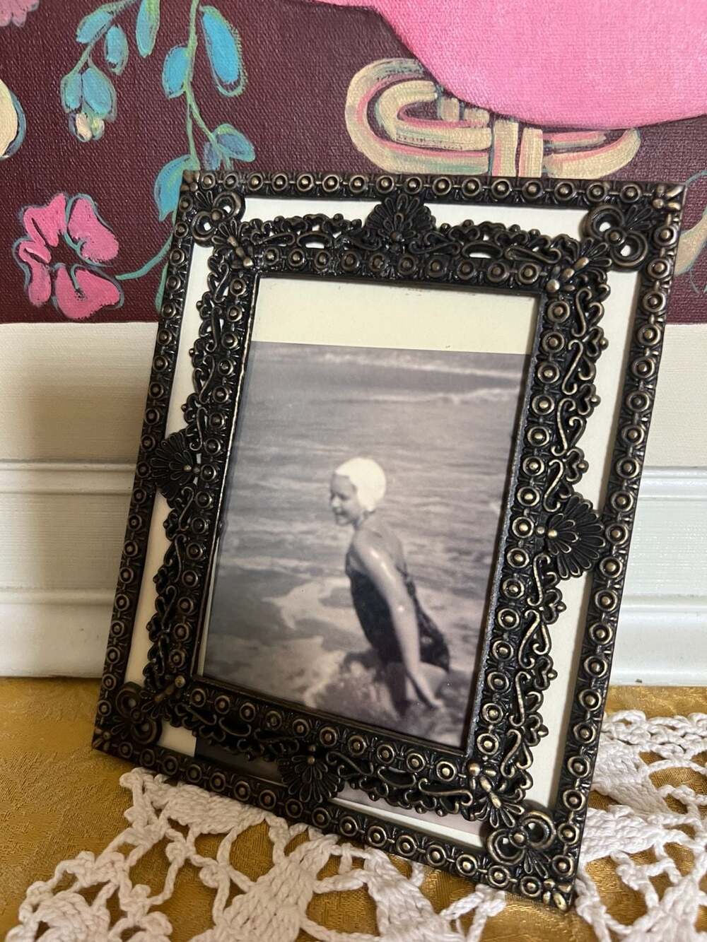 Vintage Ornate Filigree Bronze Tone Metal Picture Frame